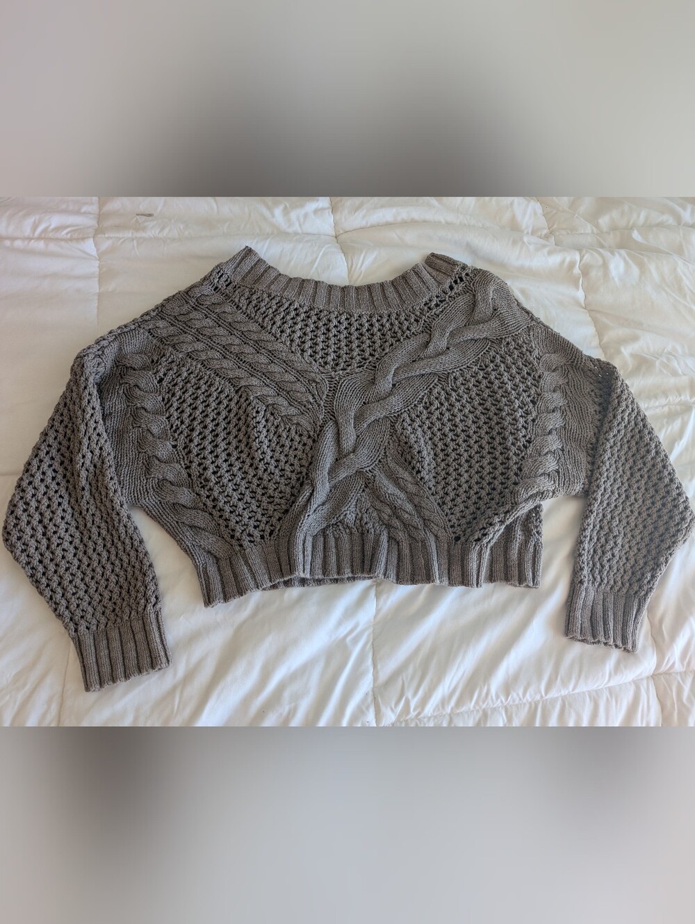 Express Chunky Taupe Cable Knit Crop Sweater - Women